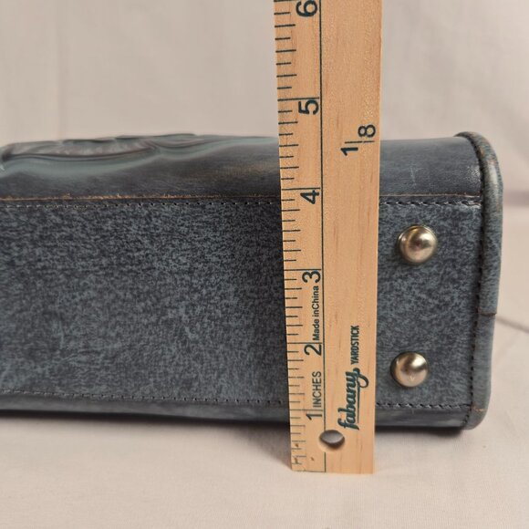 Patricia Nash Blue Leather Embossed Floral Satchel Crossbody Handbag - Picture 12 of 16